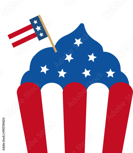 American patriotic cupcake with stars  for Fourth of July celebration vector illustration.
Red white and blue cupcake with star topping for Independence Day party design
Transparent background. svg.