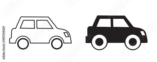 Compact car outline and glyph icon set