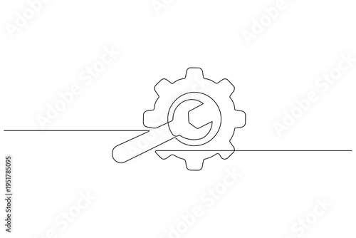 Gear continuous single line drawing minimalist style isolate outline illustration for industrial design