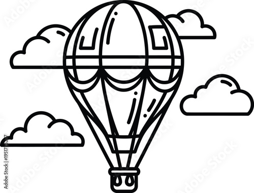 Hot air balloon soaring through fluffy white clouds