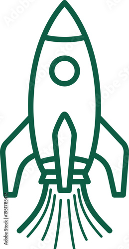 Green line art rocket ship blasting off