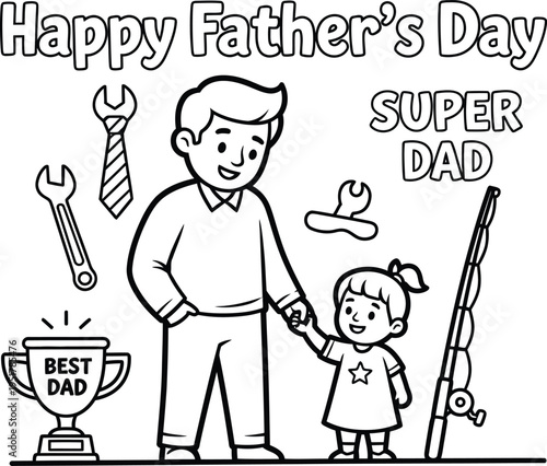 Happy father's day celebration with super dad and little girl