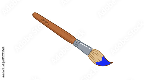 A paintbrush, an art tool, featuring bristles, serves as an artistic supply for artists' drawing and painting, depicted as a flat vector illustration set against a white background