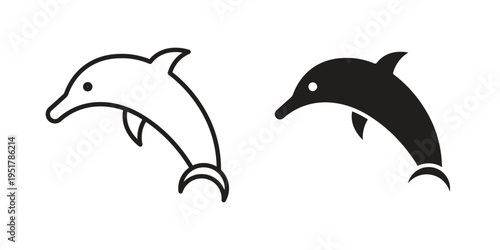 Dolphin icon linear vector outline, symbol logo design style
