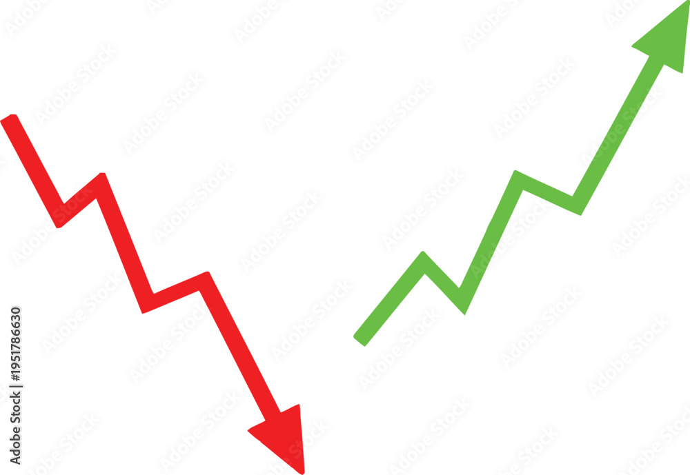 Obraz premium A conceptual illustration showing a red downward trending line and a green upward trending line Vector