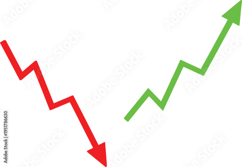 A conceptual illustration showing a red downward trending line and a green upward trending line Vector