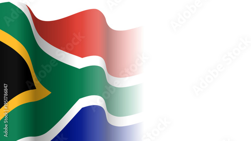 Vector waving Flag of the Republic of South Africa. Waving South Africa flag with empty, blank, copy space on transparent background. Design element for presentation, banner, web. Place for text