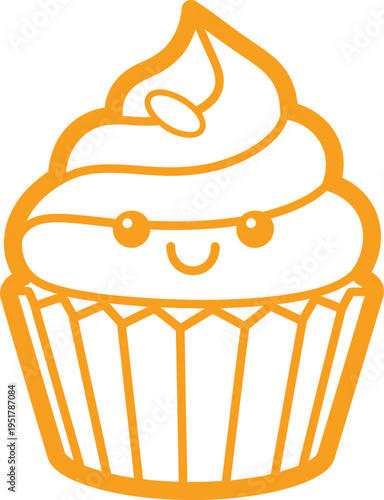 A cute cartoon cupcake with a smiley face