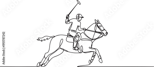 Horseback riding and horse polo set one line art. Continuous line drawing rider, saddle, trot, horse racing, horse, shoes, boot, rider, horseman. one line Icon drawing