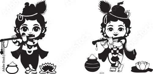 Cute Little Lord Krishna (Bal Krishna) full body vector illustration
