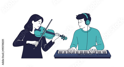 Woman playing violin and man on keyboard.