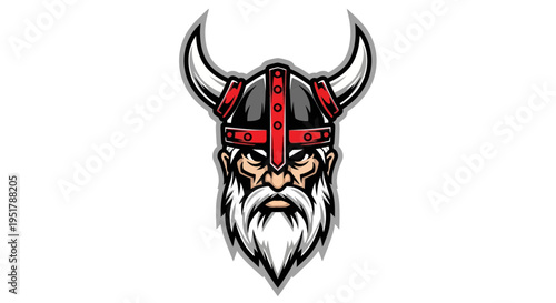 Viking warrior with horned helmet face.