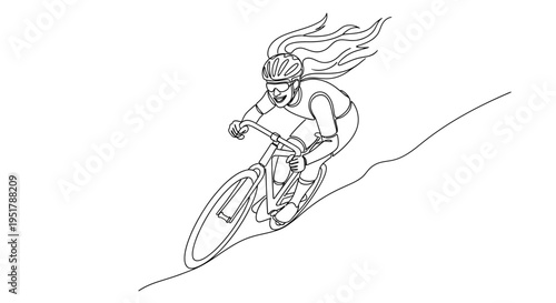 Young Woman Riding Mountain Bike Downhill.
