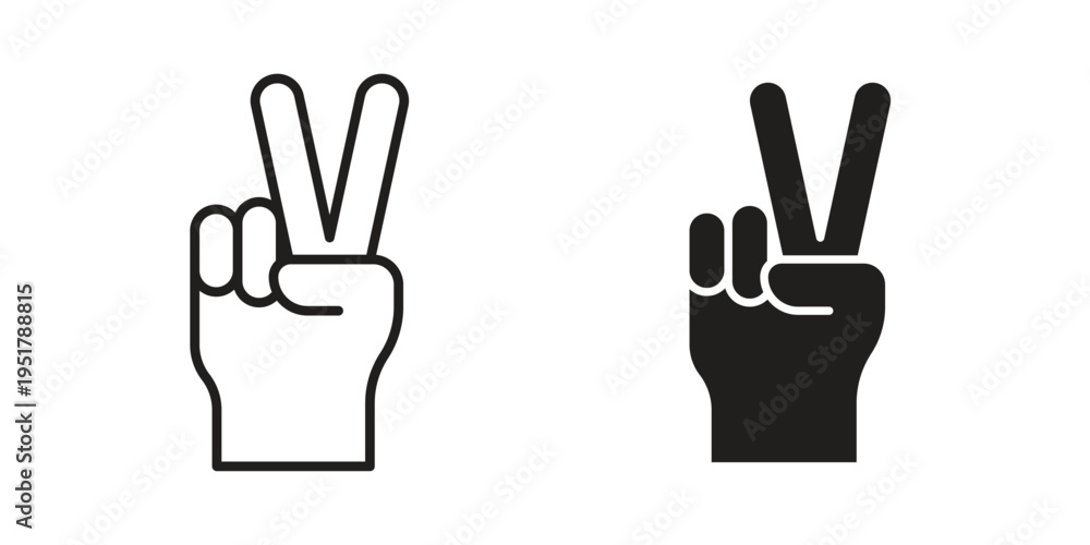 Obraz premium Hand peace icon linear vector outline, symbol logo design style