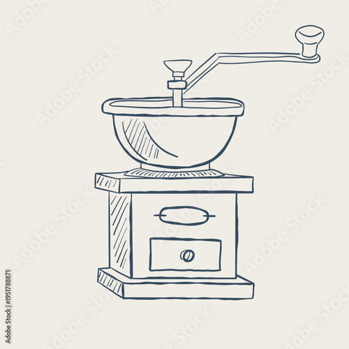 An old coffee grinder, hand-drawn. Coffee aesthetics. Ink drawing