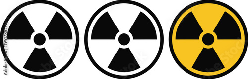 Radiation warning trefoil symbol set, vector icons of nuclear danger and radioactive hazard signs isolated on white background.