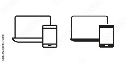 Laptop and Mobile icon linear vector outline, symbol logo design style