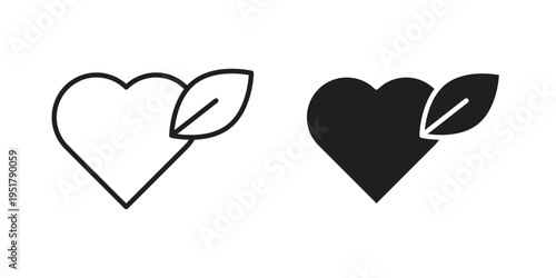 Leaf heart icon linear vector outline, symbol logo design style