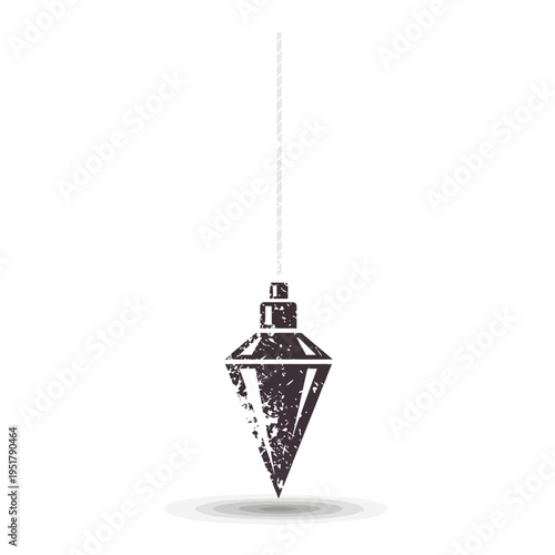 Plumb bob tool hanging on string, vintage style with grunge texture