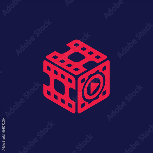Creative cube logo for video production and film industry.