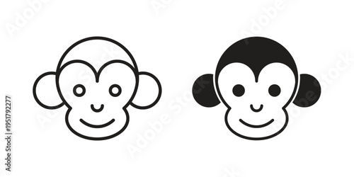 Monkey icon linear vector outline, symbol logo design style