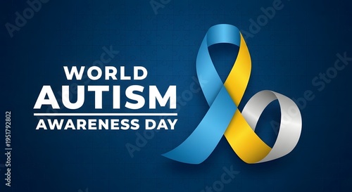 World autism awareness day awareness ribbon symbol on blue background