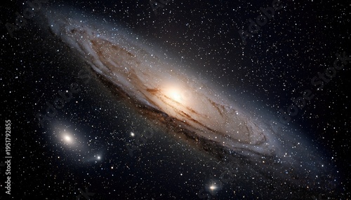 Andromeda Galaxy And Its Satellites In The Andromeda Constellation - Exploring The Cosmic Wonders Of A Majestic Galaxy And Its Surrounding Celestial Companions.