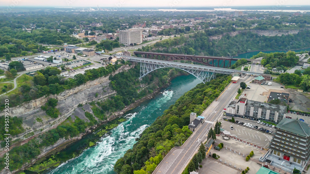 Fototapeta premium Aerial view of Niagara Falls river and gorge, Canada and United States border