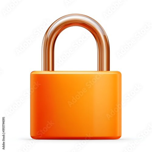 A bright orange padlock on a white background for security concepts