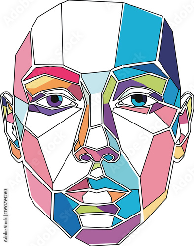 Geometric Abstract Face Art with Vibrant Colors.