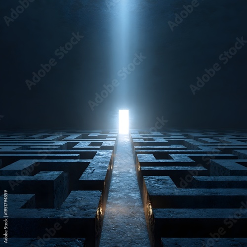 A bright light shines at the end of a stone maze