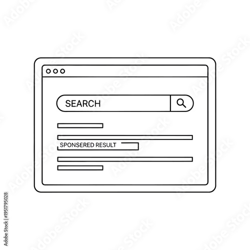 Search bar interface with sponsored result on computer screen online search concept web browser window
