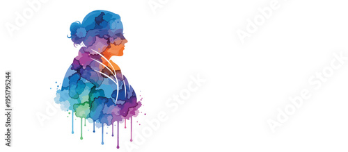 Autistic adult wrapped in a weighted blanket concept. Colorful watercolor silhouette illustration. Vector graphic isolated on transparent background