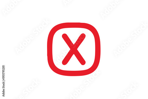 Red close rounded square outline icon – cancel error delete remove border flat design vector