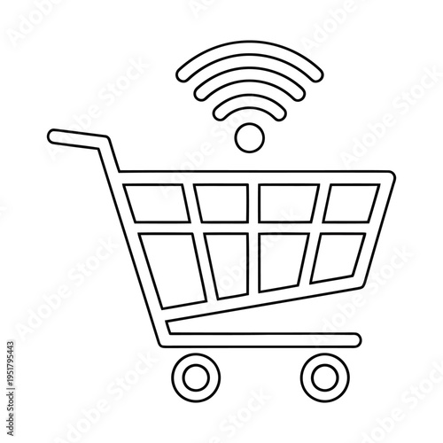 Online shopping cart with wireless internet connection symbol representing e commerce and digital buying