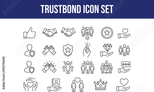 Trustbond icon set business concept for partnership teamwork trust and success line icons