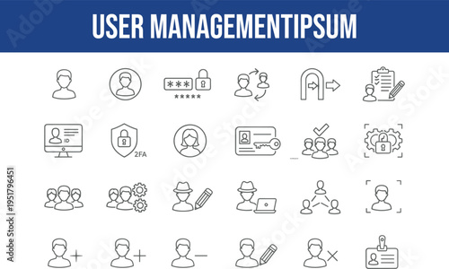 User management icon set with different symbols for login security and access control vector illustration