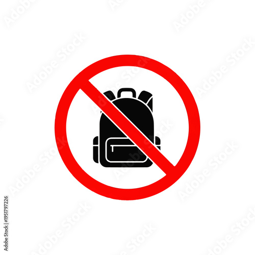 No Backpacks Symbol: A simple, impactful icon of a backpack within a red circle, the universal sign to prohibit entry or usage. Symbolizes restrictions.