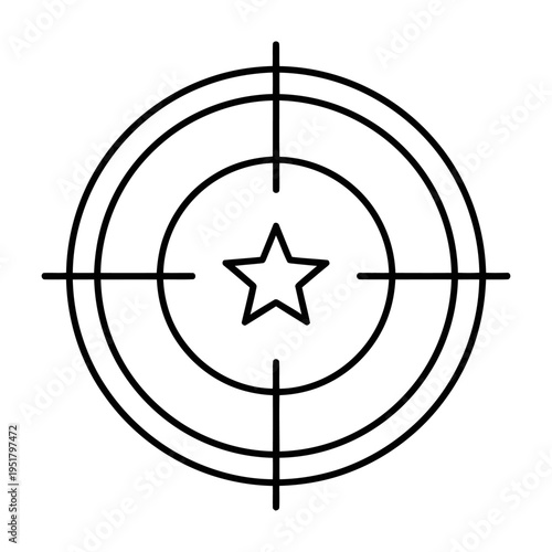 Black star target symbol with concentric circles and crosshairs on white background for goals and objectives