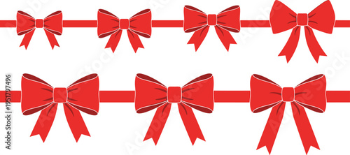 Red gift bows and ribbons collection decorative festive bow knot elements vector illustration set