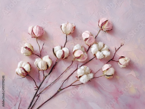 Flowers and Cotton on a Soft Background With Light Colors