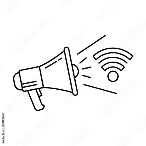 Megaphone with wi fi signal broadcasting announcement communication