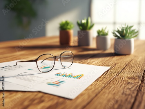 Charts and Glasses on a Wooden Table in a Cafe During the Afternoon