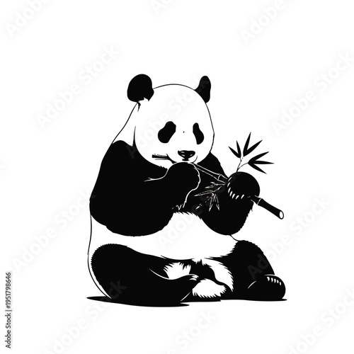 Panda silhouette: A charming panda relishes a bamboo stalk, symbolizing serenity and a close connection with nature.