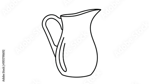 Simple minimalist line art drawing of a classic empty pitcher or jug, ideal for depicting liquids or as a clean kitchen icon.