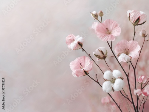 Flowers and Cotton on Display Against a Soft Background in a Light-Filled Space