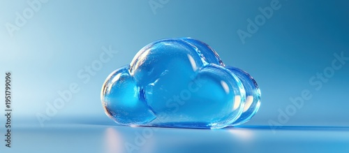 Glass cloud symbol on blue; digital data concept