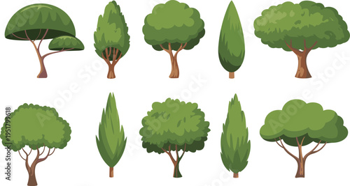 Green leafy tree with various shapes and sizes isolated on white background green leaves tree isolated on white