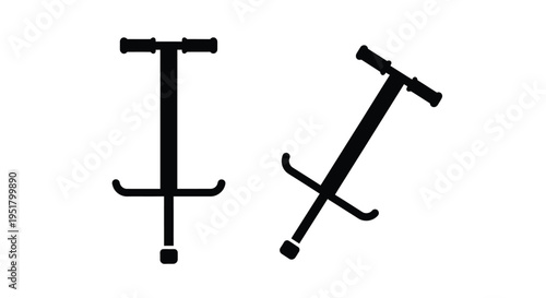 Two pogo sticks in contrasting positions a striking black silhouette