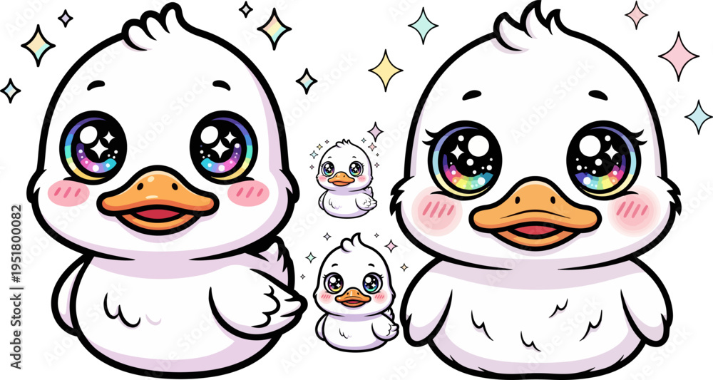 Obraz premium Set of 3 cute cartoon duck characters vector